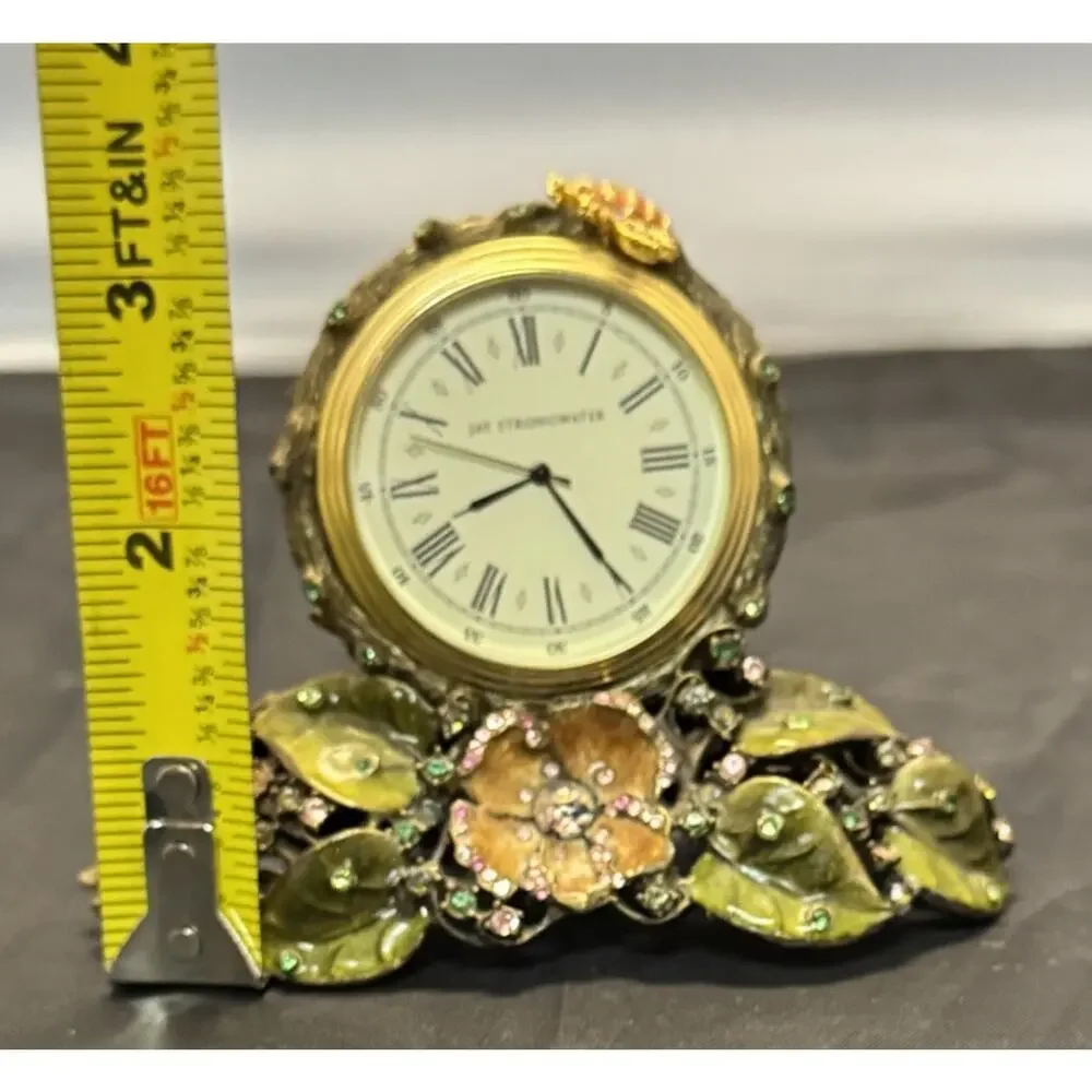 Jay Strongwater Mayfair Table Clock Flowers Bee Enamel & Swarovski Crystals